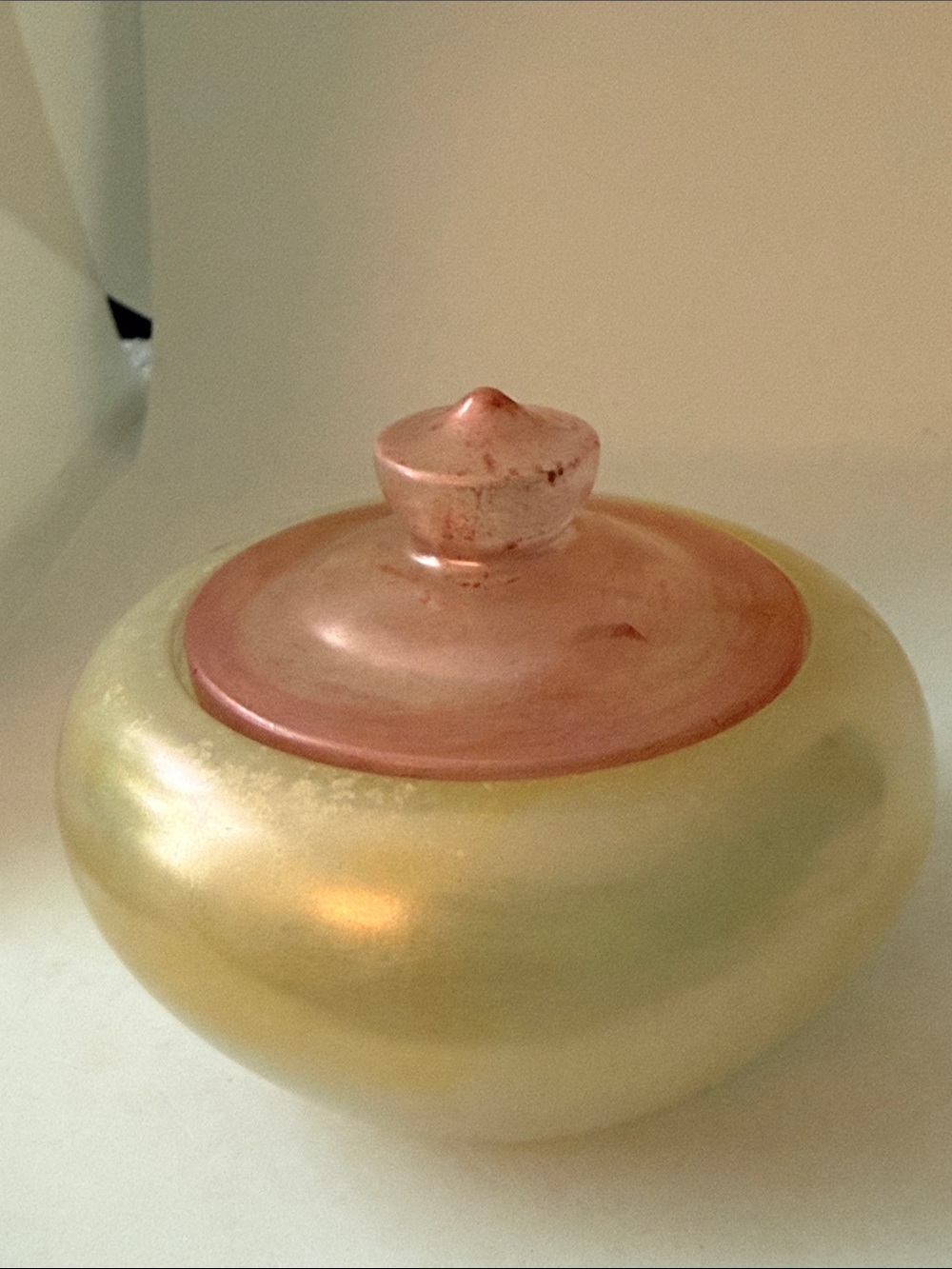 Iridescent Gold Resin Jar with Rose-Tone Lid